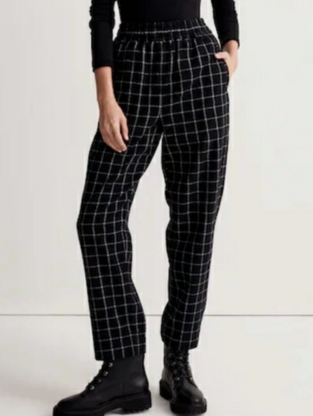 Madewell NWT Huston Pull-On Tapered Pants in Plaid True Black Size Small